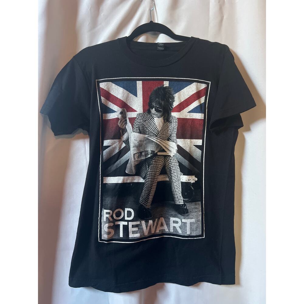 Union Jack Black Tshirt Rod Stewart Size M Tultex 100% Cotton Tour 2014